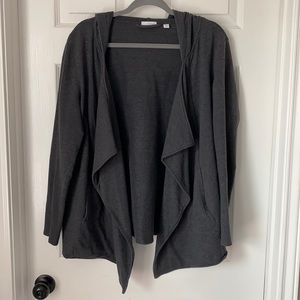 J. Jill PureJill grey Pima cotton blend knit hoodie cardigan jacket Large Petite